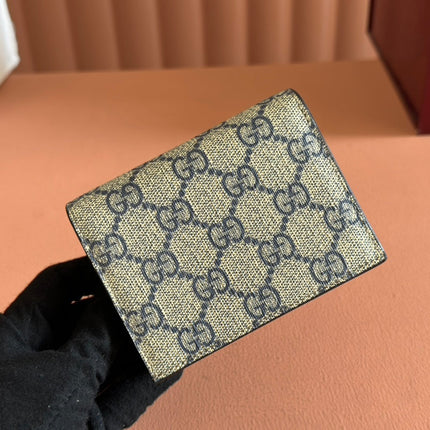 MARMONT BI-COLOUR CARD CASE WALLET 11 IN BLUE BEIGE EBONY GG CANVAS BLACK CALFSKIN