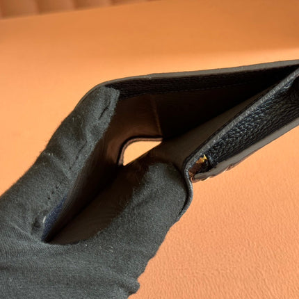 MARMONT BI-COLOUR CARD CASE WALLET 11 IN BLUE BEIGE EBONY GG CANVAS BLACK CALFSKIN