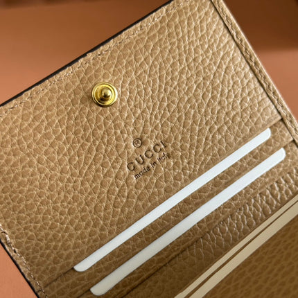 MARMONT BI-COLOUR CARD CASE WALLET 11 IN BEIGE EBONY GG CANVAS BROWN CALFSKIN