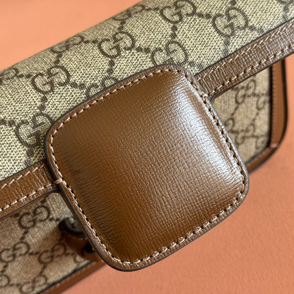 HORSEBIT 1955 SMALL 21.5 IN BEIGE EBONY GG SUPREME BROWN CALFSKIN GOLD HARDWARE