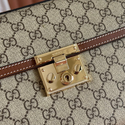 GUCCI 25S PADLOCK BAG 26 IN BEIGE CANVAS AND BROWN CALFSKIN