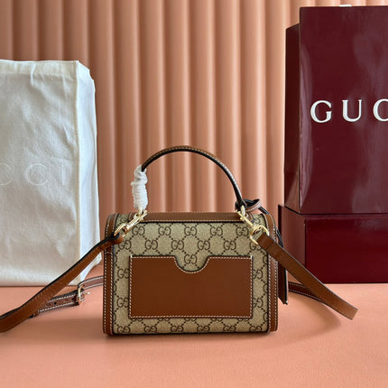 GUCCI 25S PADLOCK BAG 20 IN BEIGE CANVAS AND BROWN CALFSKIN