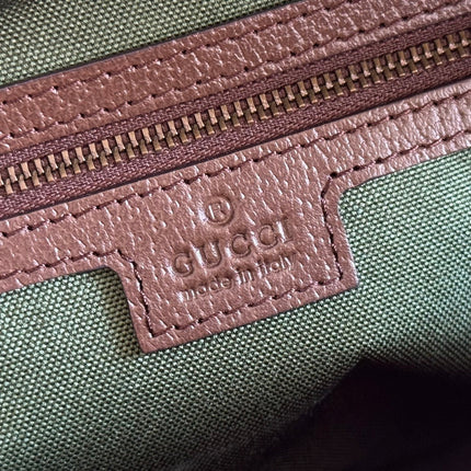 GUCCI 25S OPHIDIA CROSSBODY BAG 28 IN BEIGE CANVAS AND BROWN CALFSKIN