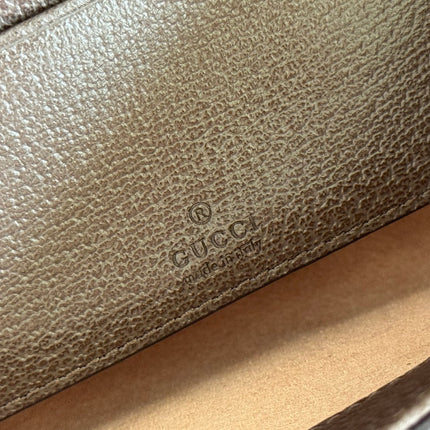 GUCCI 25S OPHIDIA MINI BAG 20 IN DARK BEIGE CANVAS AND BROWN CALFSKIN