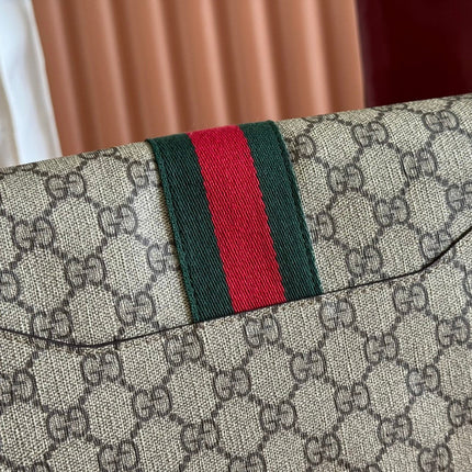 GUCCI 25S OPHIDIA SMALL BAG 28 IN BEIGE CANVAS AND BROWN CALFSKIN