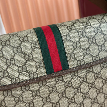 GUCCI 25S OPHIDIA MEDIUM CROSSBODY BAG 28 IN BEIGE CANVAS AND BROWN CALFSKIN