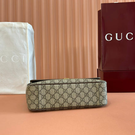 GUCCI 25S OPHIDIA MEDIUM CROSSBODY BAG 28 IN BEIGE CANVAS AND BROWN CALFSKIN