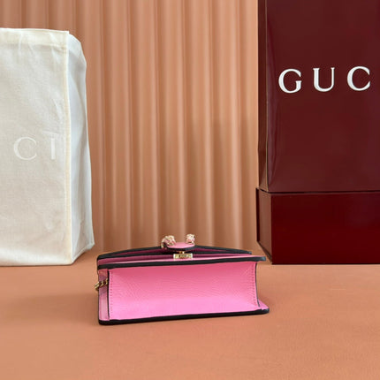 GUCCI 25S DIONYSUS WALLET ON CHAIN 17 IN PINK GLOSSY CALFSKIN