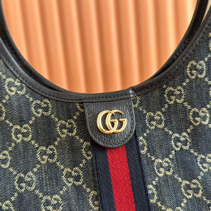 GUCCI 25S GIGLIO LARGE TOTE BAG 50 IN BLUE AND WHITE DENIM