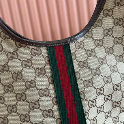 GUCCI 25S GIGLIO LARGE TOTE BAG 50 IN BEIGE AND DARK BROWN CANVAS