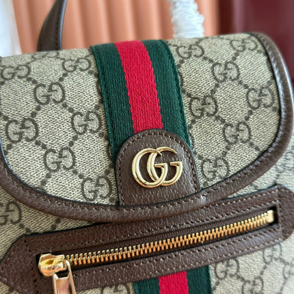 GG 25S OPHIDIA SMALL BACKPACK 20 IN BEIGE AND EBONY CALFSKIN