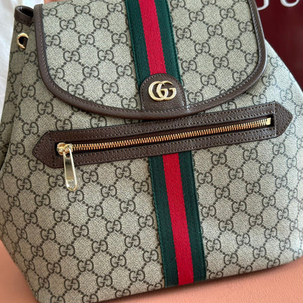 GG 25S OPHIDIA MEDIUM BACKPACK 30 IN BEIGE AND EBONY CALFSKIN