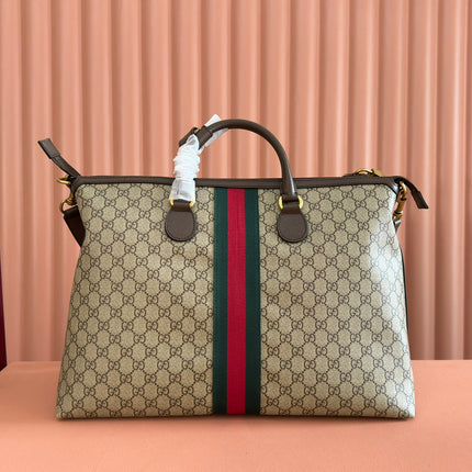 GG 25S SAVOY LARGE BAG 48 IN BEIGE AND EBONY GG SUPREME CANVAS