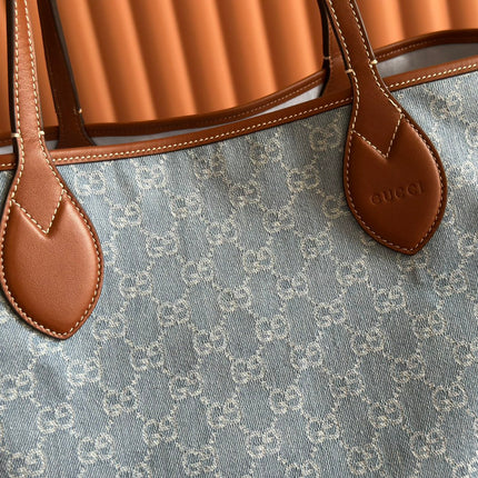 GUCCI 25S TOTISSIMA LARGE TOTE BAG 30 IN BLUE AND WHITE CANVAS