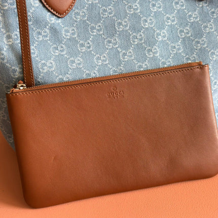 GUCCI 25S TOTISSIMA LARGE TOTE BAG 30 IN BLUE AND WHITE CANVAS