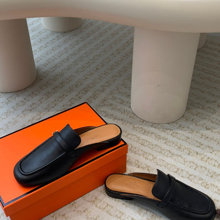 IENA MULE BLACK AND TAWNY CALFSKIN