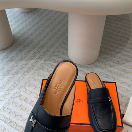 IENA MULE BLACK AND TAWNY CALFSKIN