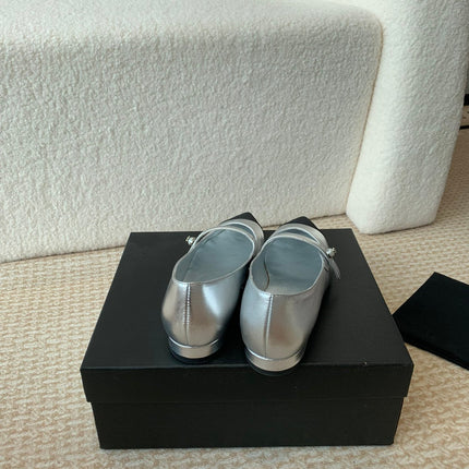 Pointed Toe Mary Jane Shoes Silver Mix Black Lambskin