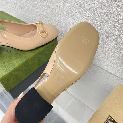 GG WOMEN'S HORSEBIT SLINGBACK IN TAN BEIGE CALFSKIN WITH RHINSTONES