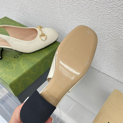 GG WOMEN'S HORSEBIT SLINGBACK IN WHITE CALFSKIN WITH RHINSTONES