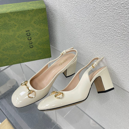 GG WOMEN'S HORSEBIT SLINGBACK 75MM IN WHITE CALFSKIN