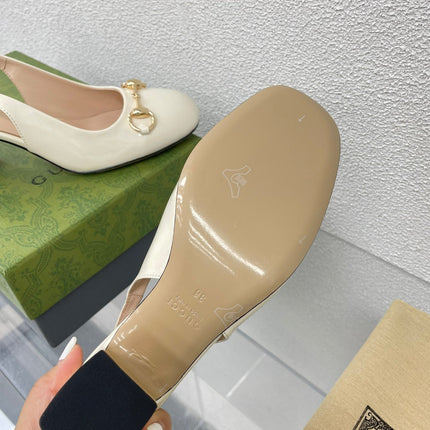 GG WOMEN'S HORSEBIT SLINGBACK 75MM IN WHITE CALFSKIN