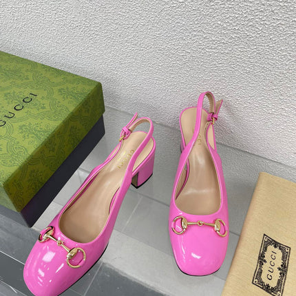 GG WOMEN'S HORSEBIT SLINGBACK 75MM IN FUSICA PINK CALFSKIN