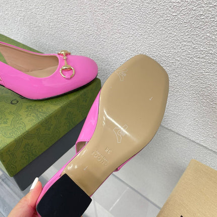 GG WOMEN'S HORSEBIT SLINGBACK 75MM IN FUSICA PINK CALFSKIN