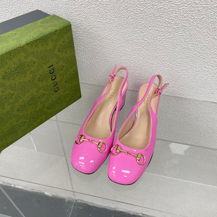 GG WOMEN'S HORSEBIT SLINGBACK 75MM IN FUSICA PINK CALFSKIN