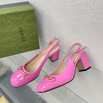 GG WOMEN'S HORSEBIT SLINGBACK 75MM IN FUSICA PINK CALFSKIN