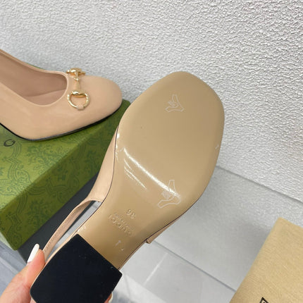 GG WOMEN'S HORSEBIT SLINGBACK 95MM IN TAN BEIGE CALFSKIN