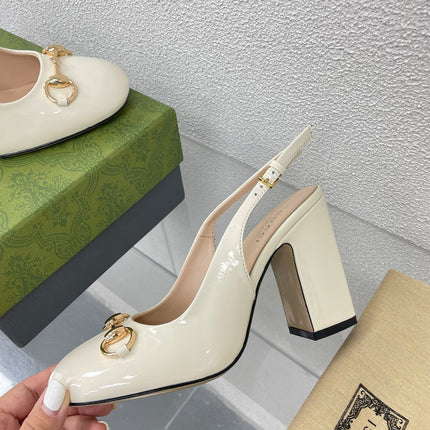 GG WOMEN'S HORSEBIT SLINGBACK 95MM IN WHITE CALFSKIN