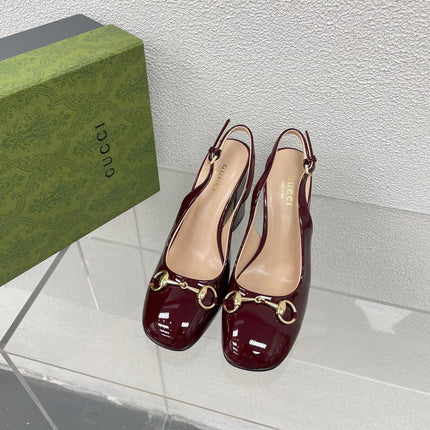 GG WOMEN'S HORSEBIT SLINGBACK 95MM IN WINE RED CALFSKIN
