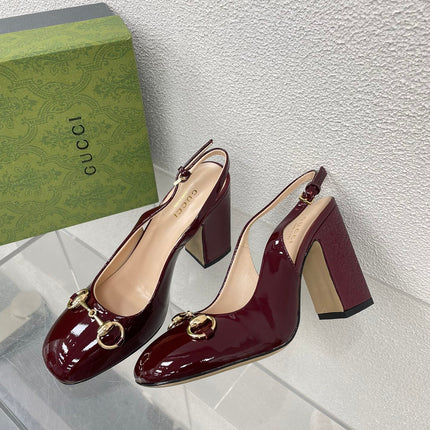 GG WOMEN'S HORSEBIT SLINGBACK 95MM IN WINE RED CALFSKIN