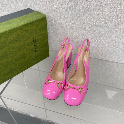 GG WOMEN'S HORSEBIT SLINGBACK 95MM IN FUSICA PINK CALFSKIN