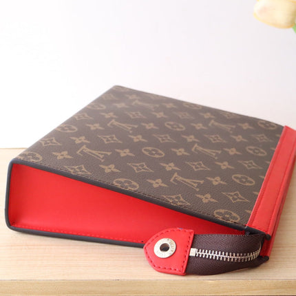 LV 25S POCHETTE VOYAGE 26 IN SARI RED MONOGRAM MACASSAR COATED CANVAS