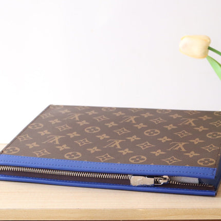 LV 25S POCHETTE VOYAGE 26 IN INDIGO BLUE MONOGRAM MACASSAR COATED CANVAS