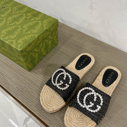 GG INTERLOCKING G ESPADRILLE BLACK FABRIC