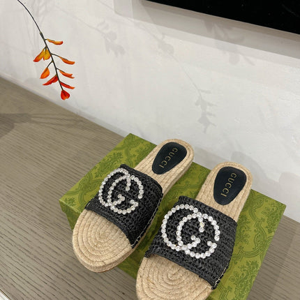 GG INTERLOCKING G ESPADRILLE BLACK FABRIC