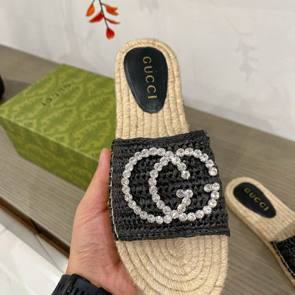 GG INTERLOCKING G ESPADRILLE BLACK FABRIC