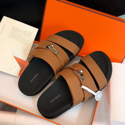 GABRIEL SANDAL MULE IN BRONZE BROWN CALFSKIN