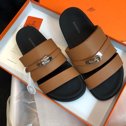 GABRIEL SANDAL MULE IN BRONZE BROWN CALFSKIN