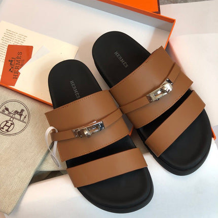 GABRIEL SANDAL MULE IN BRONZE BROWN CALFSKIN