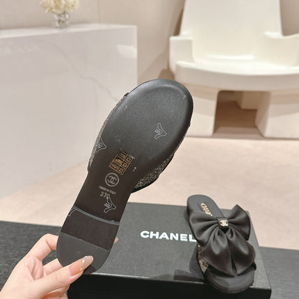 BOW LADY SLIPPERS BLACK LAMBSKIN WITH RHINESTONES