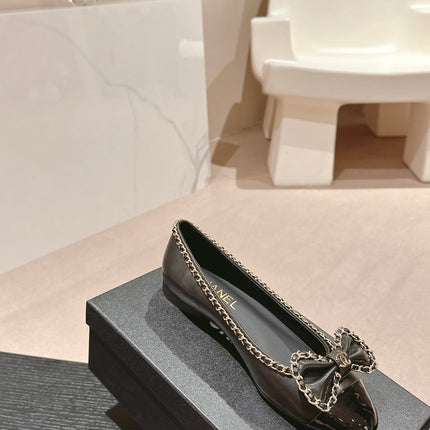 BOWKNOT BALLET FLAT IN BLACK SHEEPSKIN