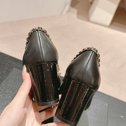 BOWKNOT HIGH HEELS IN BLACK SHEEPSKIN