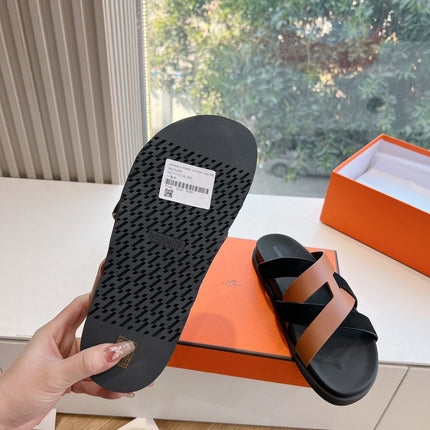 KAZIMIR SANDAL IN BRONZE BROWN CALFSKIN AND BLACK SUEDE