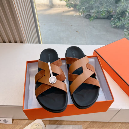 KAZIMIR SANDAL IN BRONZE BROWN CALFSKIN AND SUEDE