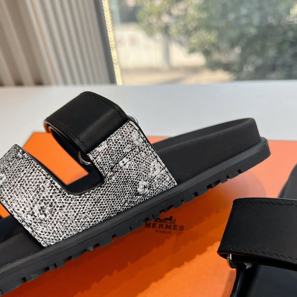 CHYPRE SANDAL IN BLACK MIX WHITE LIZARD SKIN