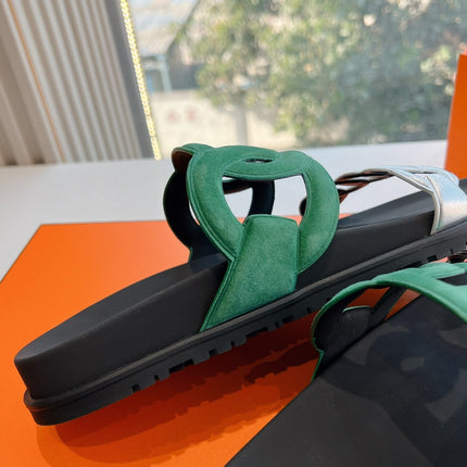 EXTRA SANDAL IN MEDIUM GREEN MIX SILVER CALFSKIN